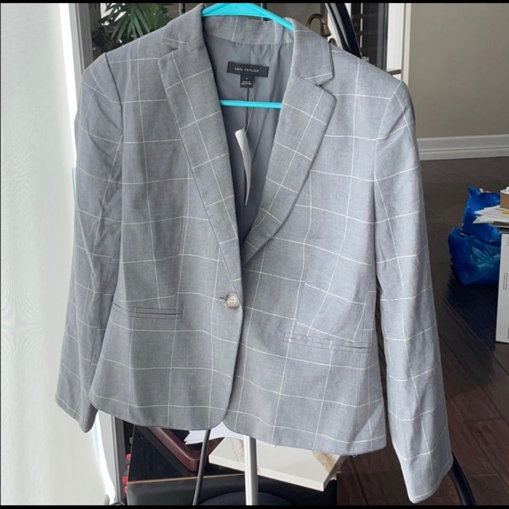 NWT Ann Taylor Gray Windowpane Suit Coat / Blazer